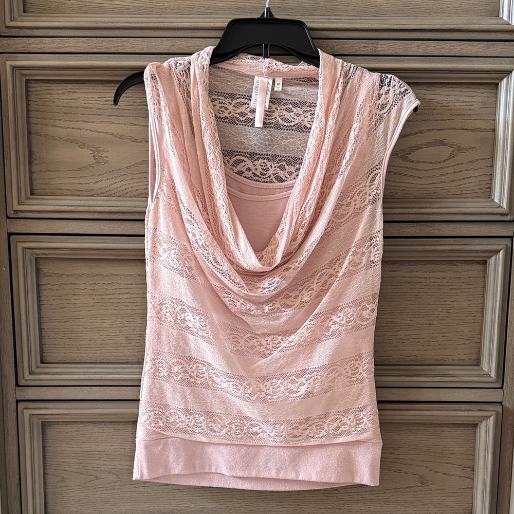 Pink Lace Cowl Neck Top